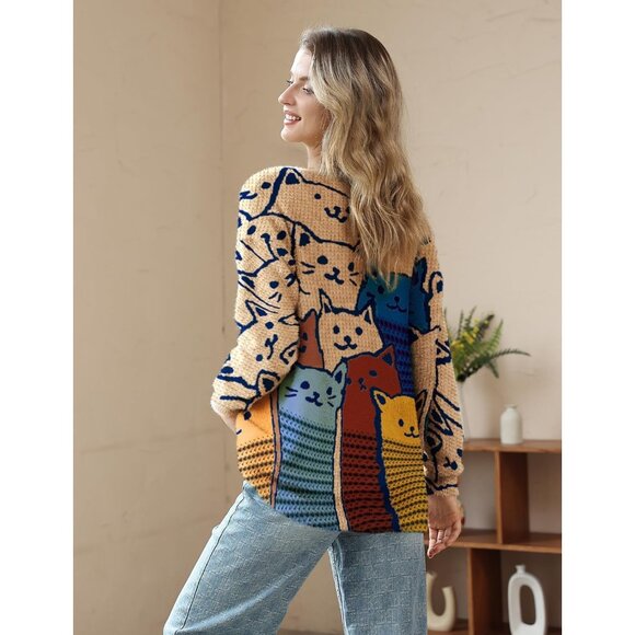 Women Christmas Sweater Graphic Print Oversized Pullover Floral 064 Loose Top - Picture 3 of 6